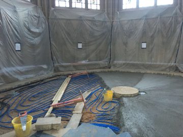 18 tonnes of traditional limecrete is drying on top of the underfloor heating pipes