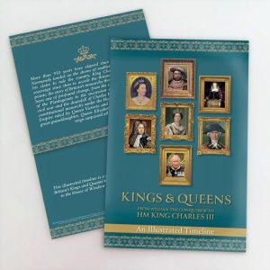 Illustrated timeline: 'Kings & Queens - from William the Conqueror to HM King Charles III'